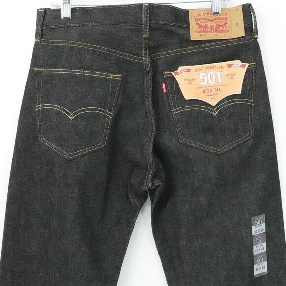 Levis 501 Jeans Mens 32x38 Raw Unwashed Denim Shrink-To-Fit Button Fly Straight - Picture 6 of 16